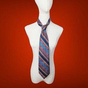 Vintage 1970's Polyester Necktie In A Multi Colored Diagonal Print.